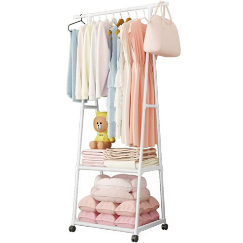 Porte-vêtements portable en acier inoxydable avec roulettes