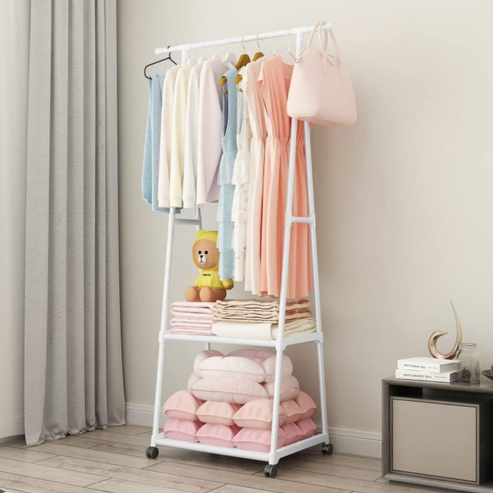 Porte-vêtements portable en acier inoxydable avec roulettes